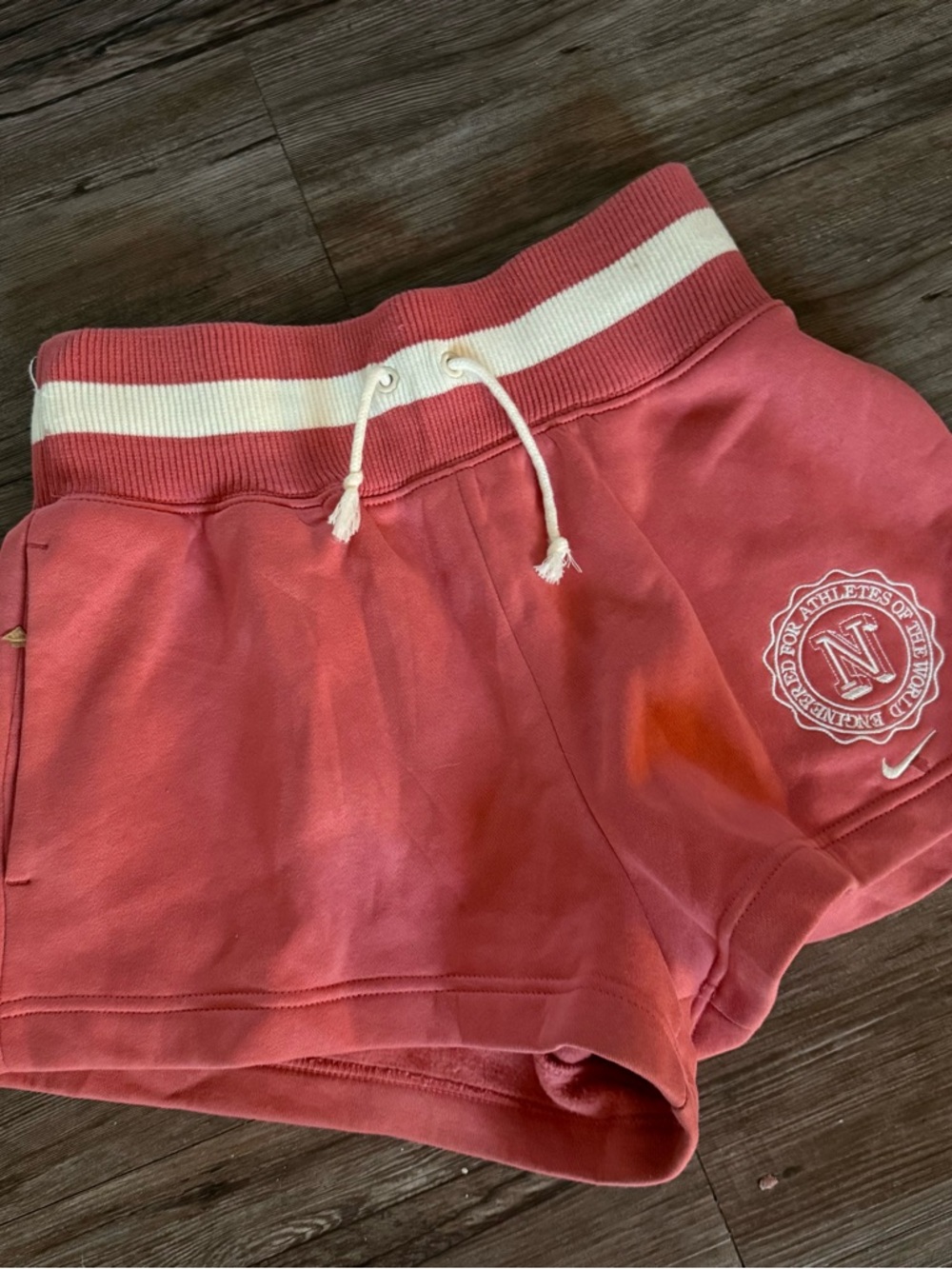 Nike Women's Coral Athletic Drawstring Shorts with Striped Waistband